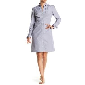 ECI Bow Cuff‎ Railroad Stripe Shirt Dress Button Front Long Sleeves Navy Size 4